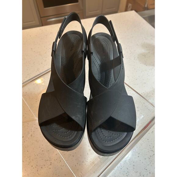 Crocs Platform Liferide Black Sandals - Women's Size 9 - Picture 2 of 9